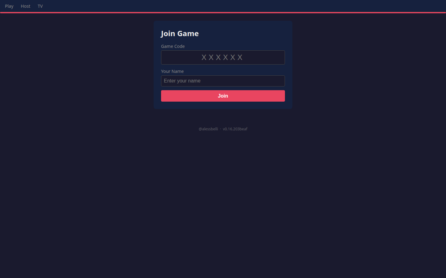 Fibbage join-game screen with game code and name fields